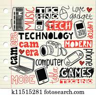 technologie, gekritzel technologie, gekritzel