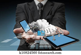 tecnologia, em, a, mãos, de, homens negócios