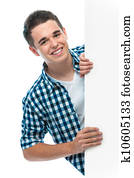 teenager holds a blank board