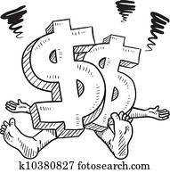 tensión financiera, vector, bosquejo