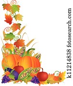 Thanksgiving Fall Harvest and Vines Border Illustration Thanksgiving Fall Harvest and Vines Border Illustration