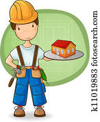 The builder holding small house