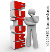 Thinking Person Man Ponders Future Beside Word Thinking Person Man Ponders Future Beside Word
