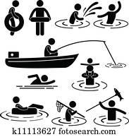 tocando, em, rio, e, água