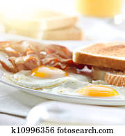 toucinho, ovos, e, brinde, pequeno almoço