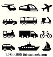 Transportation icons in black Transportation icons in black