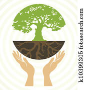 Tree icons with hands. Vector