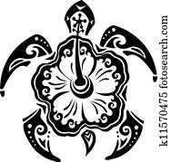 Tribal tattoo turtle and flower hibiscus Tribal tattoo turtle and flower hibiscus