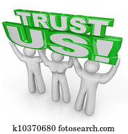 Trust Us Team of People Lift Words Promise Guarantee Trust Us Team of People Lift Words Promise Guarantee