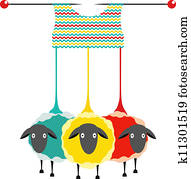 três, tricotando, fio, Sheep