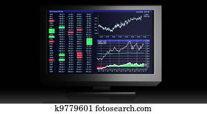 TV Illustration: business graphics on TV, the stock exchange trading