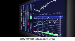 TV Illustration: business graphics on TV, the stock exchange trading