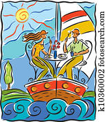 Two friends having lunch on a sailboat Two friends having lunch on a sailboat