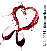 Two Glasses of Red Wine Abstract Heart Splash Two Glasses of Red Wine Abstract Heart Splash