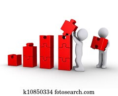 Two persons are building a graph made of puzzle pieces