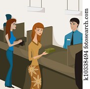 Two women at bank tellers Two women at bank tellers