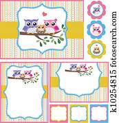 ugle, babydusj, kort, illustrasjon