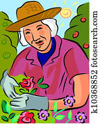 un, mujer anciana, jardinería