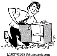 Un, negro y blanco, dibujo, de, un, hombre, cortar, madera, con, un