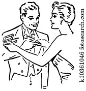 un, negro y blanco, versión, de, un, vendimia, retrato, de, un, feliz, mirar, pareja