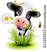 vaca holstein, em, capim