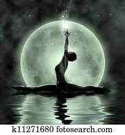 varázslatos, jóga, -, holdfény, elmélkedés
