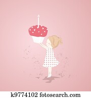 Vector girl with birthday cake Vector girl with birthday cake