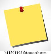 vector paper notes of yellow color on a white background with a pushpin