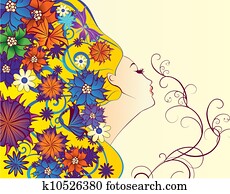 vector spring woman fantasy profile with flowers vector spring woman fantasy profile with flowers