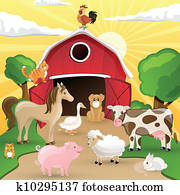 vektor, bauernhof, mit, tiere vektor, bauernhof, mit, tiere