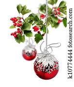 vermelho, natal, bolas, hawthorn