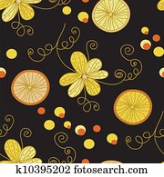 Vintage pattern with yellow flowers and lemon Vintage pattern with yellow flowers and lemon