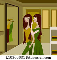 vista lateral, de, dos mujeres, compras, en, un, tienda de ropa