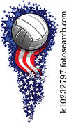 Volleyball Firework with Flags and Stars