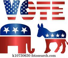 Vote Republican Elephant and Democrat Donkey Illustration Vote Republican Elephant and Democrat Donkey Illustration