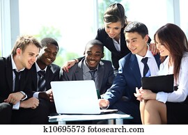 vrolijke, werkende, handel team, in, hippe, bureau