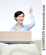 vrouw, toespraak, maker, op, de, podium