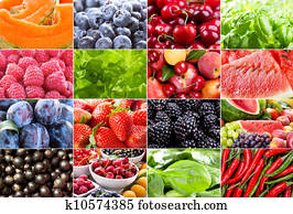 vário, frutas, bagas, ervas, e, legumes