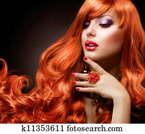 Wavy Red Hair. Fashion Girl Portrait