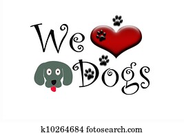 We Love Dogs Text with one Dog Cartoons faces We Love Dogs Text with one Dog Cartoons faces