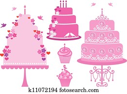 wedding, und, geburstag, cakes,, vektor wedding, und, geburstag, cakes,, vektor