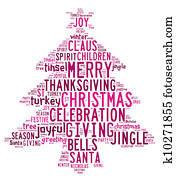 weihnachtsbaum, wort, wolkenlandschaft, in, weißer hintergrund, mit, rosa, wörter