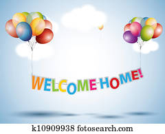 Welcome Home text with Colorful Balloons Welcome Home text with Colorful Balloons