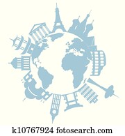 welt reise, grenzsteine, und, denkmäler