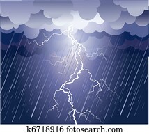 wetterleuchten, strike., vektor, regen, bild, mit, dunkle wolken wetterleuchten, strike., vektor, regen, bild, mit, dunkle wolken