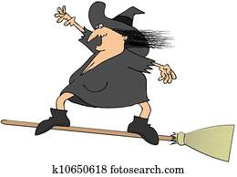 Witch surfing on a broom Witch surfing on a broom