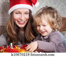 Woman and child in Christmas