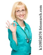 Woman doctor showing OK sign