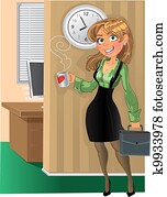 Woman with cup in morning office