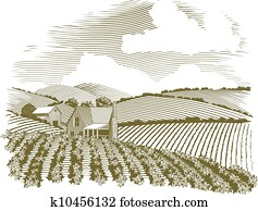 Woodcut Rural Farm House Woodcut Rural Farm House